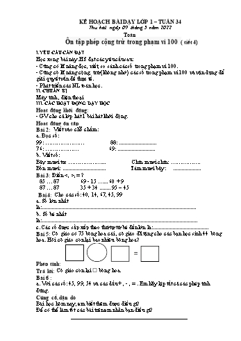 Kế hoạch bài dạy các môn Lớp 1 - Tuần 34 - Năm học 2021-2022 - Trần Thị Thanh Hoa