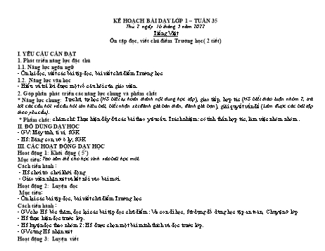 Kế hoạch bài dạy các môn Lớp 1 - Tuần 35 - Năm học 2021-2022 - Trần Thị Thanh Hoa