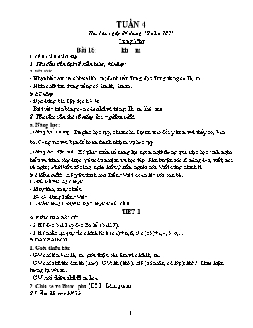 Kế hoạch bài dạy các môn Lớp 1 - Tuần 4 - Năm học 2021-2022 - Trần Thị Thanh Hoa