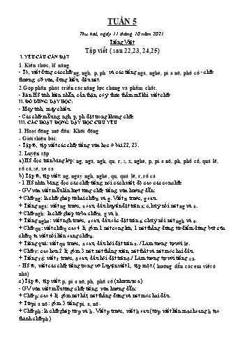 Kế hoạch bài dạy các môn Lớp 1 - Tuần 5 - Năm học 2021-2022 - Trần Thị Thanh Hoa