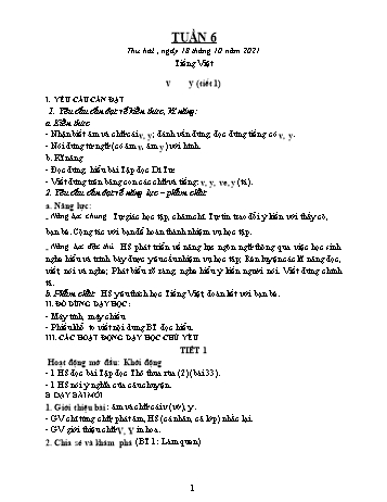 Kế hoạch bài dạy các môn Lớp 1 - Tuần 6 - Năm học 2021-2022 - Trần Thị Thanh Hoa