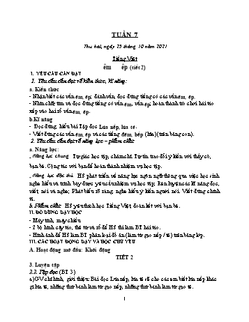Kế hoạch bài dạy các môn Lớp 1 - Tuần 7 - Năm học 2021-2022 - Trần Thị Thanh Hoa