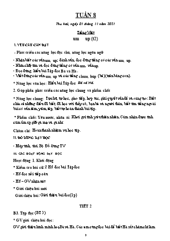 Kế hoạch bài dạy các môn Lớp 1 - Tuần 8 - Năm học 2021-2022 - Trần Thị Thanh Hoa