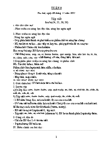 Kế hoạch bài dạy các môn Lớp 1 - Tuần 9 - Năm học 2021-2022 - Trần Thị Thanh Hoa