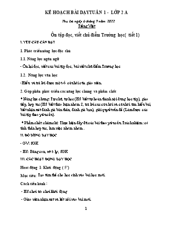Kế hoạch bài dạy các môn Lớp 2 - Tuần 1 - Năm học 2022-2023 - Lương Thị Lý