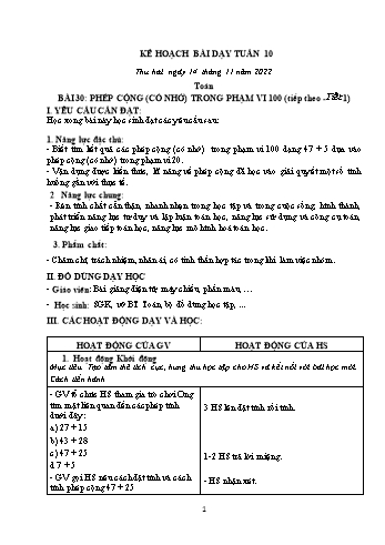 Kế hoạch bài dạy các môn Lớp 2 - Tuần 10 - Năm học 2022-2023 - Lương Thị Lý