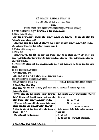Kế hoạch bài dạy các môn Lớp 2 - Tuần 11 - Năm học 2022-2023 - Lương Thị Lý