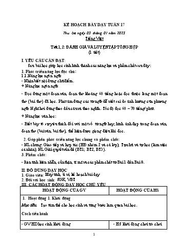Kế hoạch bài dạy các môn Lớp 2 - Tuần 17 - Năm học 2022-2023 - Lương Thị Lý
