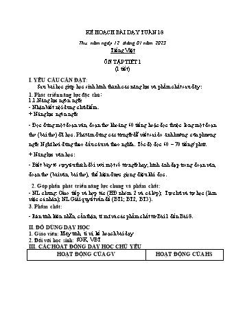 Kế hoạch bài dạy các môn Lớp 2 - Tuần 18 - Năm học 2022-2023 - Nguyễn Thị Minh Thúy