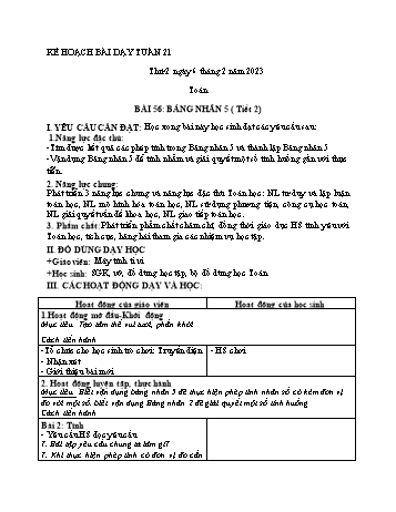 Kế hoạch bài dạy các môn Lớp 2 - Tuần 21 - Năm học 2022-2023 - Nguyễn Thị Minh Thúy