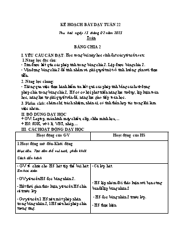 Kế hoạch bài dạy các môn Lớp 2 - Tuần 22 - Năm học 2022-2023 - Lương Thị Lý