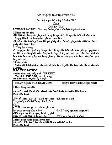Kế hoạch bài dạy các môn Lớp 2 - Tuần 23 - Năm học 2022-2023 - Lương Thị Lý