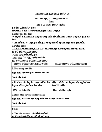 Kế hoạch bài dạy các môn Lớp 2 - Tuần 26 - Năm học 2022-2023 - Nguyễn Thị Minh Thúy