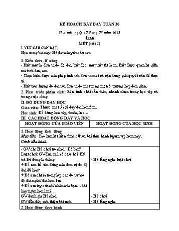 Kế hoạch bài dạy các môn Lớp 2 - Tuần 30 - Năm học 2022-2023 - Lương Thị Lý