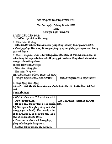 Kế hoạch bài dạy các môn Lớp 2 - Tuần 31 - Năm học 2022-2023 - Lương Thị Lý