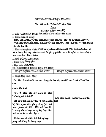 Kế hoạch bài dạy các môn Lớp 2 - Tuần 31 - Năm học 2022-2023 - Nguyễn Thị Minh Thúy