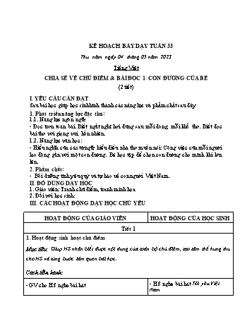 Kế hoạch bài dạy các môn Lớp 2 - Tuần 33 - Năm học 2022-2023 - Nguyễn Thị Minh Thúy