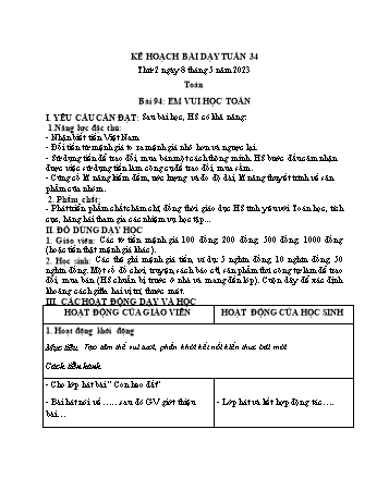 Kế hoạch bài dạy các môn Lớp 2 - Tuần 34 - Năm học 2022-2023 - Nguyễn Thị Minh Thúy