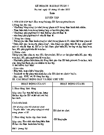 Kế hoạch bài dạy các môn Lớp 2 - Tuần 5 - Năm học 2022-2023 - Lương Thị Lý