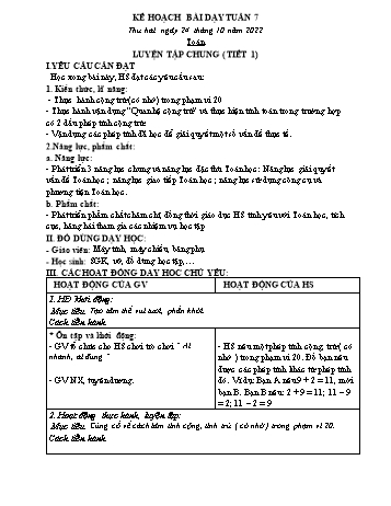 Kế hoạch bài dạy các môn Lớp 2 - Tuần 7 - Năm học 2022-2023 - Lương Thị Lý