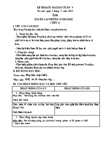 Kế hoạch bài dạy các môn Lớp 2 - Tuần 9 - Năm học 2022-2023 - Lương Thị Lý