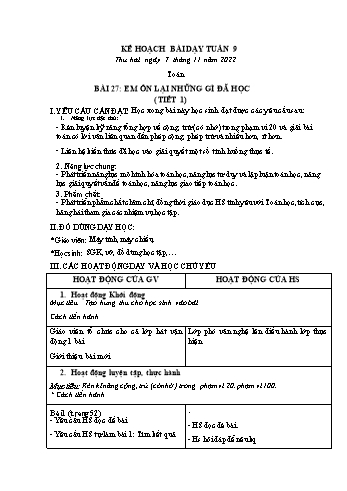 Kế hoạch bài dạy các môn Lớp 2 - Tuần 9 - Năm học 2022-2023 - Nguyễn Thị Minh Thúy