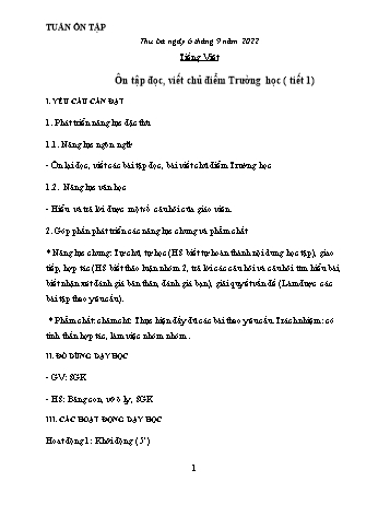 Kế hoạch bài dạy các môn Lớp 2 - Tuần Ôn tập - Năm học 2022-2023 - Nguyễn Thị Minh Thúy