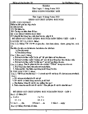 Kế hoạch bài dạy các môn Lớp 3 - Tuần 0 - Năm học 2022-2023 - Lê Thị Hương Giang