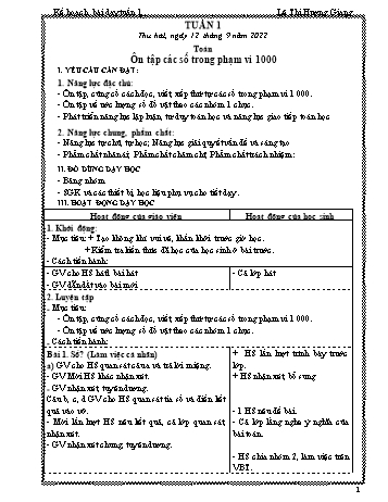 Kế hoạch bài dạy các môn Lớp 3 - Tuần 1 - Năm học 2022-2023 - Lê Thị Hương Giang