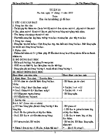 Kế hoạch bài dạy các môn Lớp 3 - Tuần 10 - Năm học 2022-2023 - Lê Thị Hương Giang