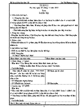 Kế hoạch bài dạy các môn Lớp 3 - Tuần 12 - Năm học 2022-2023 - Lê Thị Hương Giang