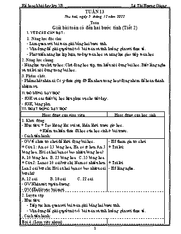 Kế hoạch bài dạy các môn Lớp 3 - Tuần 13 - Năm học 2022-2023 - Lê Thị Hương Giang