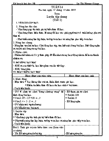 Kế hoạch bài dạy các môn Lớp 3 - Tuần 14 - Năm học 2022-2023 - Lê Thị Hương Giang