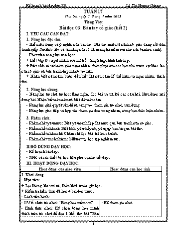 Kế hoạch bài dạy các môn Lớp 3 - Tuần 17 - Năm học 2022-2023 - Lê Thị Hương Giang