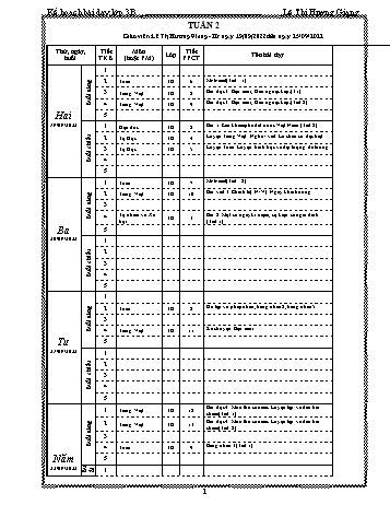 Kế hoạch bài dạy các môn Lớp 3 - Tuần 2 - Năm học 2022-2023 - Lê Thị Hương Giang