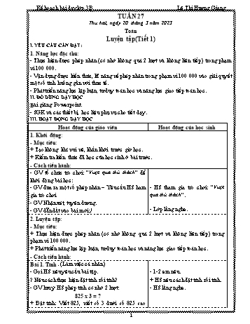 Kế hoạch bài dạy các môn Lớp 3 - Tuần 27 - Năm học 2022-2023 - Lê Thị Hương Giang