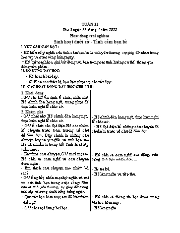 Kế hoạch bài dạy các môn Lớp 3 - Tuần 31 - Năm học 2022-2023 - Tống Trần Thăng