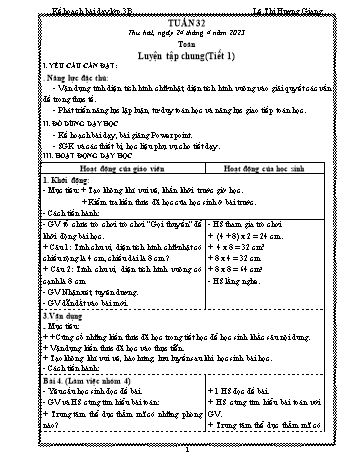 Kế hoạch bài dạy các môn Lớp 3 - Tuần 32 - Năm học 2022-2023 - Lê Thị Hương Giang