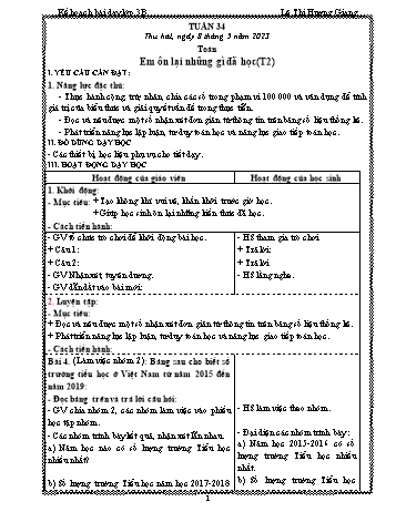 Kế hoạch bài dạy các môn Lớp 3 - Tuần 34 - Năm học 2022-2023 - Lê Thị Hương Giang