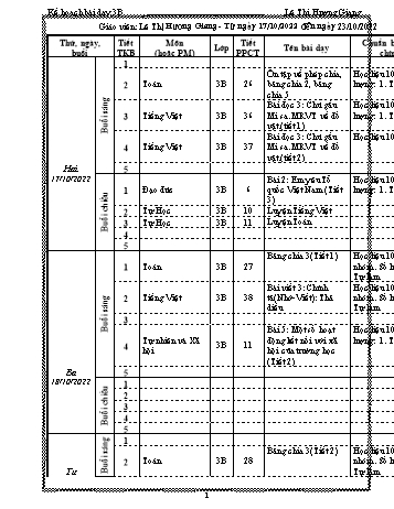 Kế hoạch bài dạy các môn Lớp 3 - Tuần 6 - Năm học 2022-2023 - Lê Thị Hương Giang