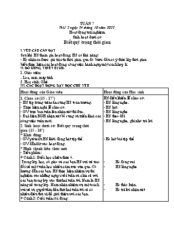 Kế hoạch bài dạy các môn Lớp 3 - Tuần 7 - Năm học 2022-2023 - Tống Trần Thăng
