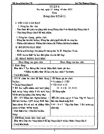 Kế hoạch bài dạy các môn Lớp 3 - Tuần 8 - Năm học 2022-2023 - Lê Thị Hương Giang