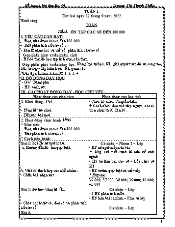Kế hoạch bài dạy các môn Lớp 4 - Tuần 1 - Năm học 2022-2023 - Trương Thị Thanh Thiện