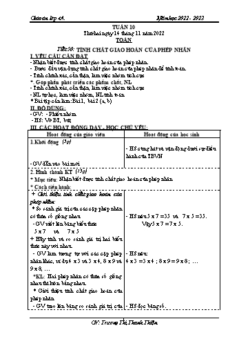 Kế hoạch bài dạy các môn Lớp 4 - Tuần 10 - Năm học 2022-2023 - Trương Thị Thanh Thiện