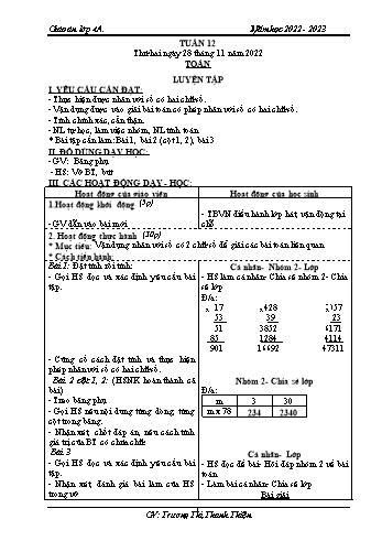 Kế hoạch bài dạy các môn Lớp 4 - Tuần 12 - Năm học 2022-2023 - Trương Thị Thanh Thiện