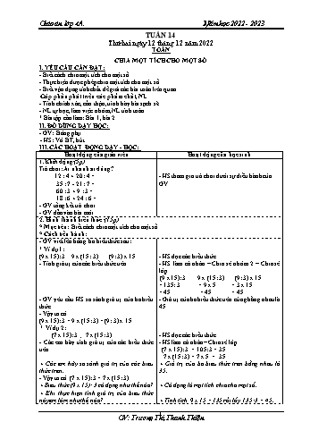 Kế hoạch bài dạy các môn Lớp 4 - Tuần 14 - Năm học 2022-2023 - Trương Thị Thanh Thiện