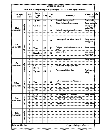 Kế hoạch bài dạy các môn Lớp 4 - Tuần 16 - Năm học 2021-2022 - Lê Thị Hương Giang Kế hoạch bài dạy các môn Lớp 4 - Tuần 16 - Năm học 2021-2022 - Lê Thị Hương Giang