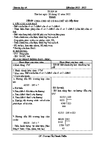 Kế hoạch bài dạy các môn Lớp 4 - Tuần 16 - Năm học 2022-2023 - Trương Thị Thanh Thiện
