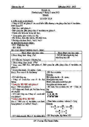 Kế hoạch bài dạy các môn Lớp 4 - Tuần 21 - Năm học 2022-2023 - Trương Thị Thanh Thiện