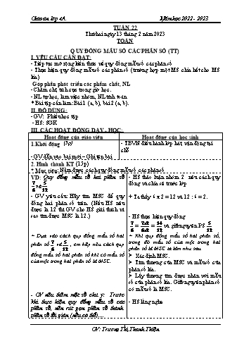 Kế hoạch bài dạy các môn Lớp 4 - Tuần 22 - Năm học 2022-2023 - Trương Thị Thanh Thiện